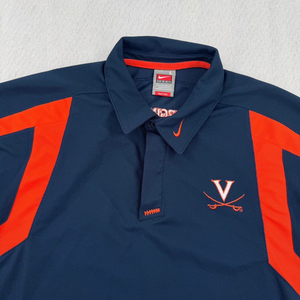 Vintage Nike Team Virginia Cavaliers Short Sleeve Polo Mens L Blue/Orange Retro